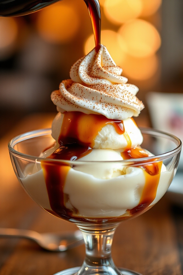 espresso over vanilla ice cream